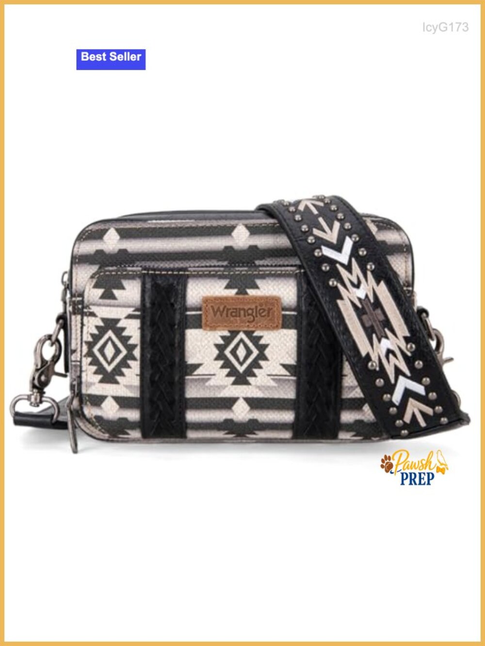 Womens Boho Aztec Canvas Crossbody Bag Multi Pocket Purse with Guitar Strap